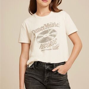 Maurices Dance Music Records Graphic Tee Cream Studded Relaxed Fit Large Women’s